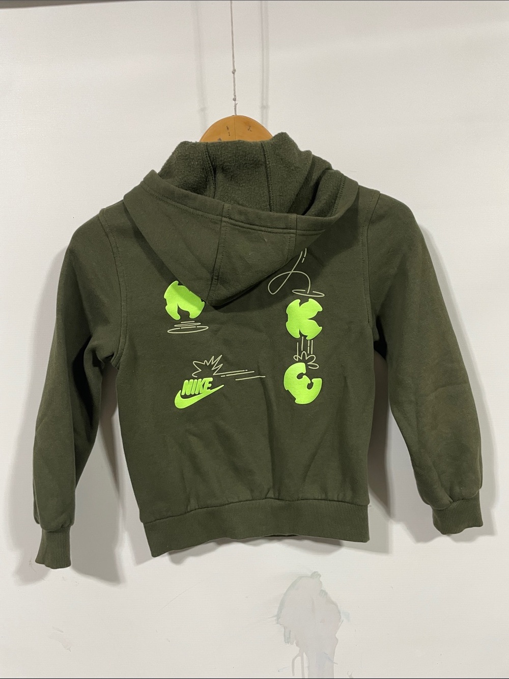 Nike Kids Olive Hoodie with Neon Green Logo - Picture 3 of 3